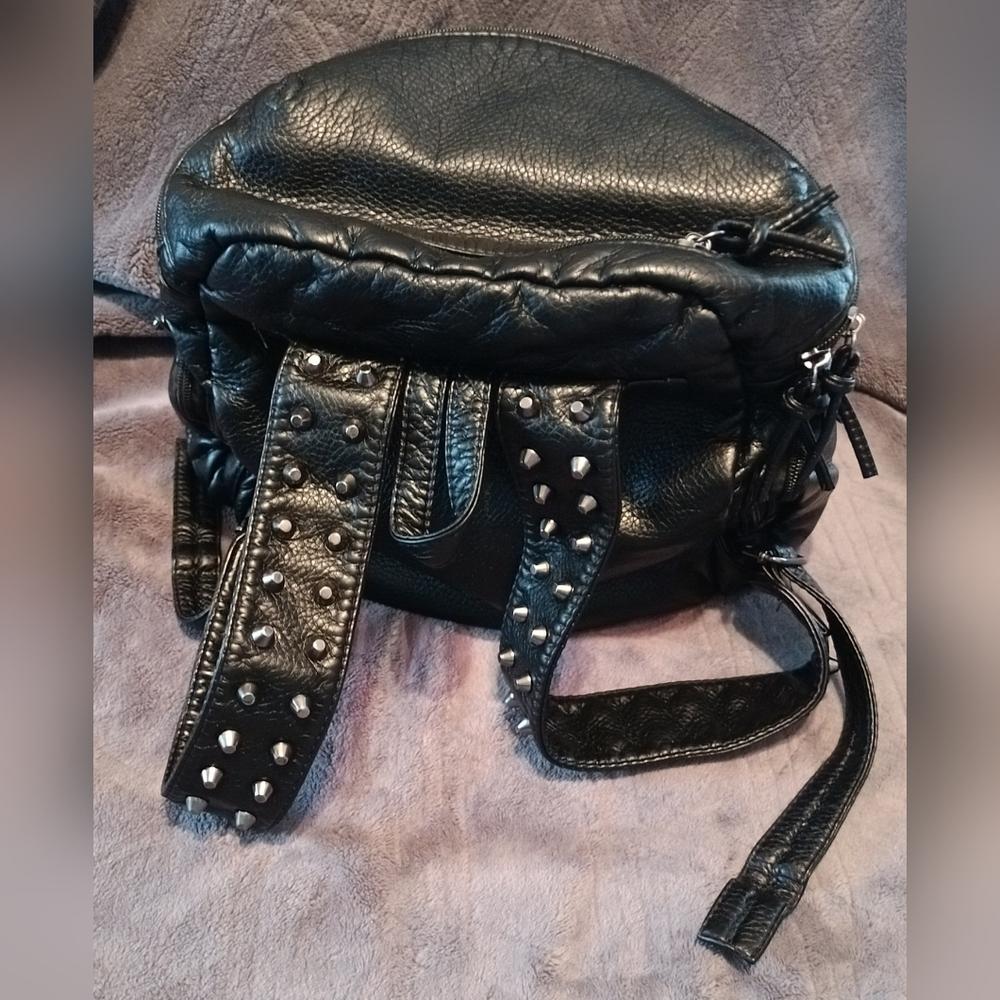 Black Pleather Backpack/Purse with Shoulder Strap